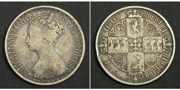 1 Флорин Соединённое королевство Великобритании и Ирландии (1801-1922) Серебро Виктория (1819 - 1901)