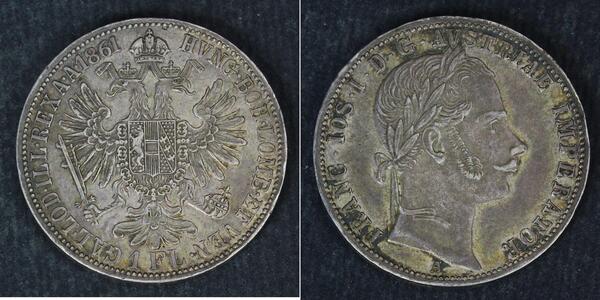 1 Флорін / 1 Гульден Австрійська імперія (1804-1867) Срібло Франц Иосиф I (1830 - 1916)