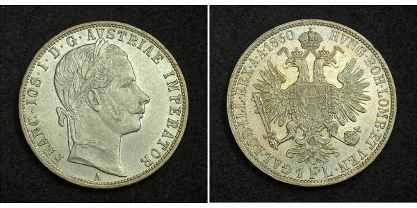 1 Флорін / 1 Гульден Австрійська імперія (1804-1867) Срібло Франц Иосиф I (1830 - 1916)