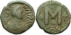 1 Фоллис Византийская империя (330-1453) Бронза Юстин I (450-527)