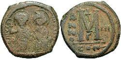 1 Фоллис Византийская империя (330-1453) Бронза Юстин II (520-578)