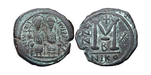 1 Фоллис Византийская империя (330-1453) Бронза Юстин II (520-578)