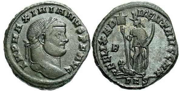 1 Фоллис Римская империя (27BC-395) Бронза Максимиан (250-310)