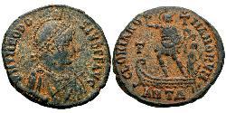 1 Фоллис /  AE2 Римская империя (27BC-395) Бронза Феодосий I (347-395)