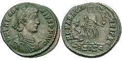 1 Фоллис /  AE2 Римская империя (27BC-395) Бронза Феодосий I (347-395)