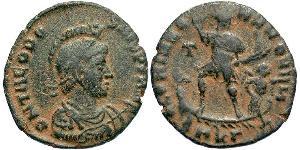 1 Фоллис /  AE2 Римская империя (27BC-395) Бронза Феодосий I (347-395)