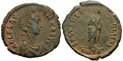 1 Фоллис /  AE2 Римская империя (27BC-395) Бронза Элия Флацилла (?-385)
