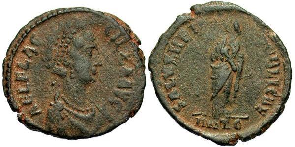 1 Фоллис /  AE2 Римская империя (27BC-395) Бронза Элия Флацилла (?-385)