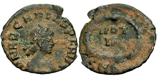 1 Фоллис /  AE4 Византийская империя (330-1453) Бронза Аркадий (377-408)