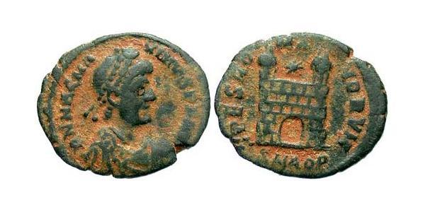 1 Фоллис /  AE4 Западная Римская империя (285-476) Бронза Магн Максим (335-388)