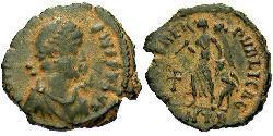 1 Фоллис /  AE4 Римская империя (27BC-395) Бронза Феодосий I (347-395)
