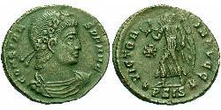 1 Фоллис /  AE4 Римская империя (27BC-395) Бронза Констант I (320-350)