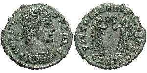 1 Фоллис /  AE4 Римская империя (27BC-395) Бронза Констант I (320-350)