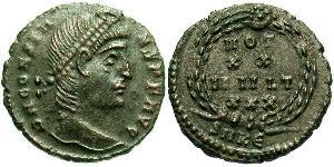 1 Фоллис /  AE4 Римская империя (27BC-395) Бронза Констант I (320-350)