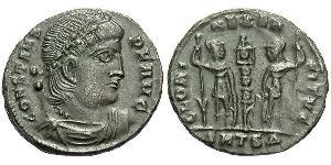 1 Фоллис /  AE4 Римская империя (27BC-395) Бронза Констант I (320-350)