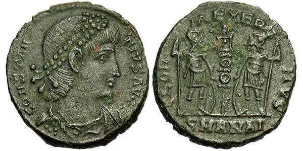 1 Фоллис /  AE4 Римская империя (27BC-395) Бронза Констанций II (317 - 361)