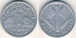 1 Франк Французское государство режима Виши (1940-1944) Алюминий 