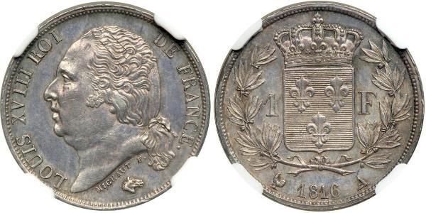1 Франк Kingdom of France (1815-1830) / Франция Серебро Людовик XVIII (1755-1824)