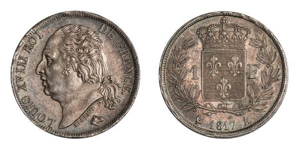 1 Франк Kingdom of France (1815-1830) / Франция Серебро Людовик XVIII (1755-1824)