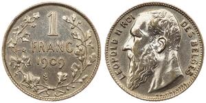 1 Франк Бельгия Серебро Леопольд II (1835 - 1909)