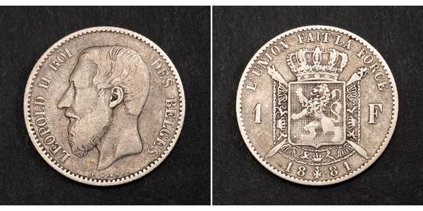 1 Франк Бельгия Серебро Леопольд II (1835 - 1909)
