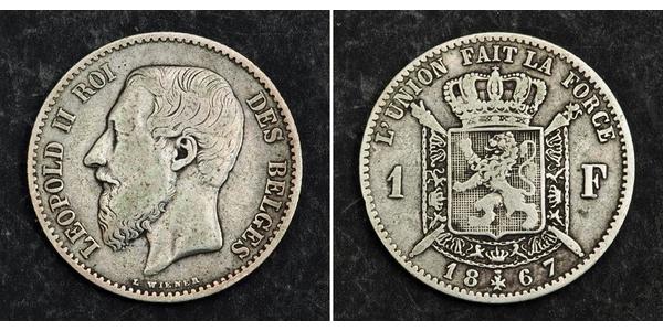 1 Франк Бельгия Серебро Леопольд II (1835 - 1909)