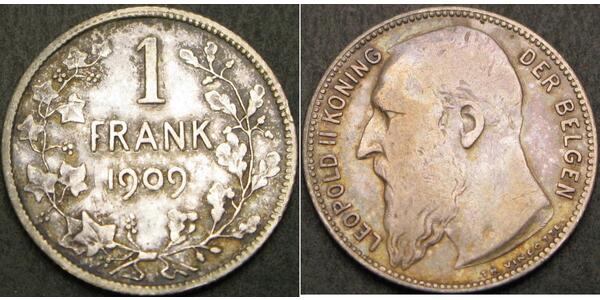 1 Франк Бельгия Серебро Леопольд II (1835 - 1909)