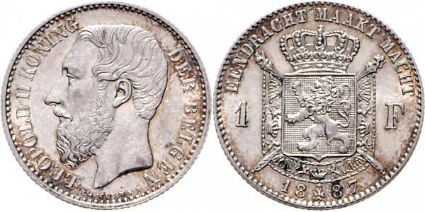 1 Франк Бельгия Серебро Леопольд II (1835 - 1909)