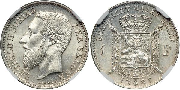 1 Франк Бельгия Серебро Леопольд II (1835 - 1909)