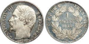 1 Франк Вторая французская империя (1852-1870) Серебро Наполеон III Бонапарт (1808-1873)