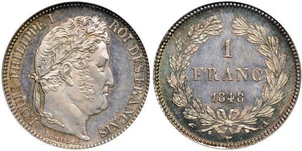 1 Франк Июльская монархия (1830-1848) Серебро Луи-Филипп I (1773 -1850)