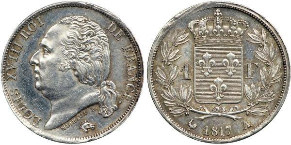 1 Франк Kingdom of France (1815-1830) / Франція Срібло Людовик XVIII  (1755-1824)