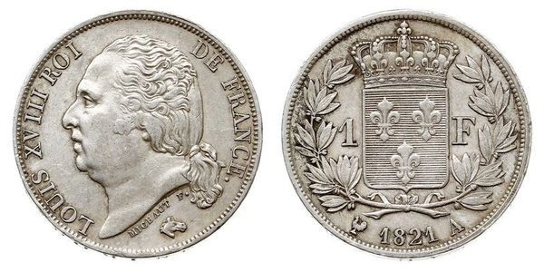 1 Франк Kingdom of France (1815-1830) / Франція Срібло Людовик XVIII  (1755-1824)