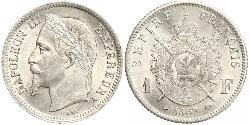 1 Франк Second French Empire (1852-1870) Срібло Наполеон ІІІ Бонапарт (1808-1873)