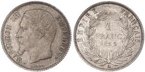 1 Франк Second French Empire (1852-1870) Срібло Наполеон ІІІ Бонапарт (1808-1873)