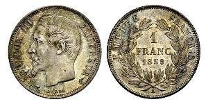 1 Франк Second French Empire (1852-1870) Срібло Наполеон ІІІ Бонапарт (1808-1873)