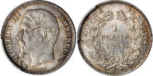 1 Франк Second French Empire (1852-1870) Срібло Наполеон ІІІ Бонапарт (1808-1873)