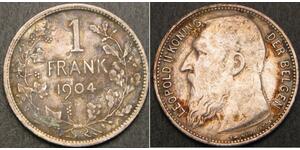 1 Франк Бельгія Срібло Леопольд II (1835 - 1909)