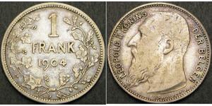 1 Франк Бельгія Срібло Леопольд II (1835 - 1909)
