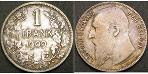 1 Франк Бельгія Срібло Леопольд II (1835 - 1909)