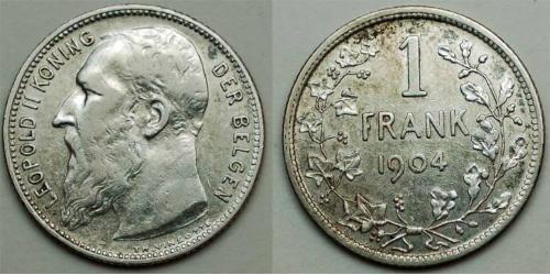 1 Франк Бельгія Срібло Леопольд II (1835 - 1909)