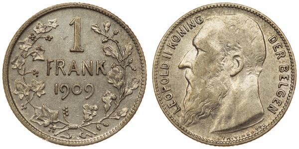 1 Франк Бельгія Срібло Леопольд II (1835 - 1909)