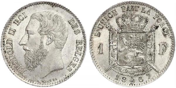 1 Франк Бельгія Срібло Леопольд II (1835 - 1909)