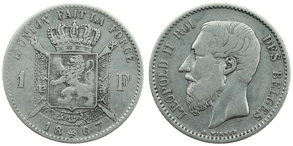 1 Франк Бельгія Срібло Леопольд II (1835 - 1909)
