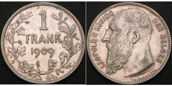 1 Франк Бельгія Срібло Леопольд II (1835 - 1909)
