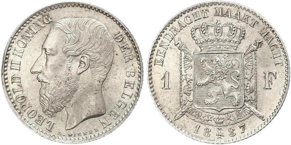 1 Франк Бельгія Срібло Леопольд II (1835 - 1909)