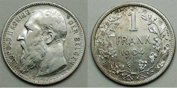 1 Франк Бельгія Срібло Леопольд II (1835 - 1909)