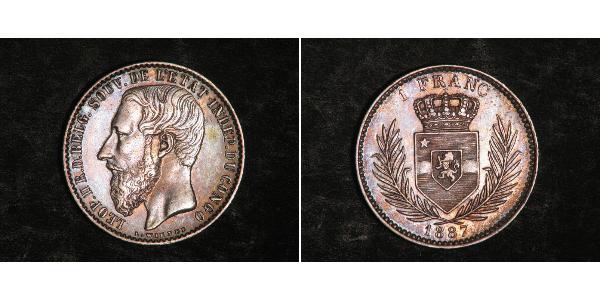 1 Франк Вільна держава Конго (1885 - 1908) Срібло Леопольд II (1835 - 1909)