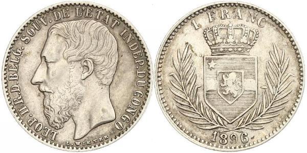 1 Франк Вільна держава Конго (1885 - 1908) Срібло Леопольд II (1835 - 1909)