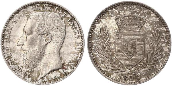 1 Франк Вільна держава Конго (1885 - 1908) Срібло Леопольд II (1835 - 1909)